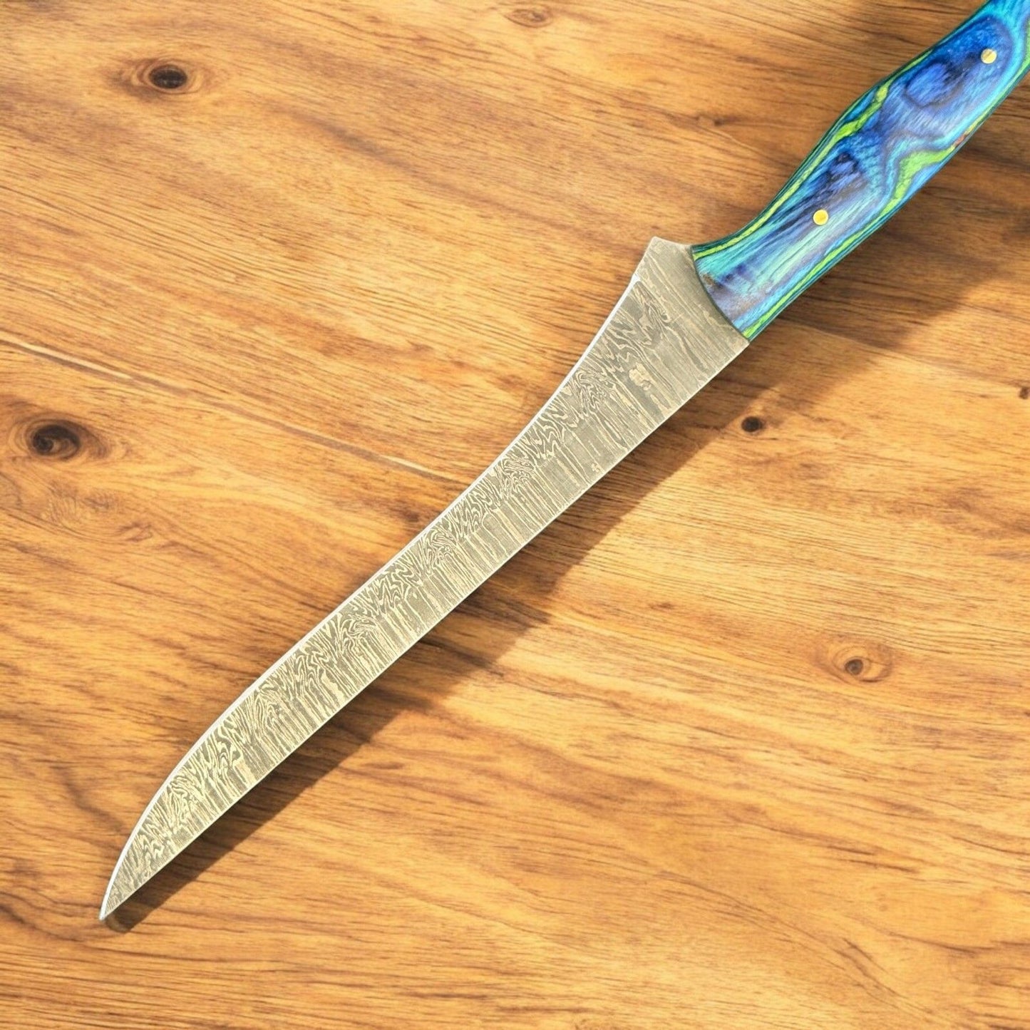 12" Handmade Damascus Fillet Knife & Kitchen Knife W/Sheath & Wood handle
