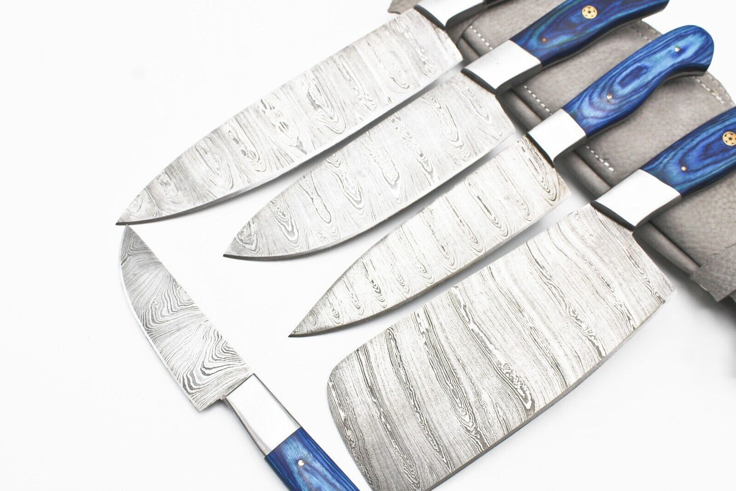 Handmade Damascus Chef Set of 5 Chef Knife Kitchen With Leather Sheath