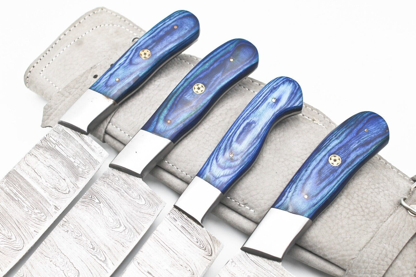 Handmade Damascus Chef Set of 5 Chef Knife Kitchen With Leather Sheath
