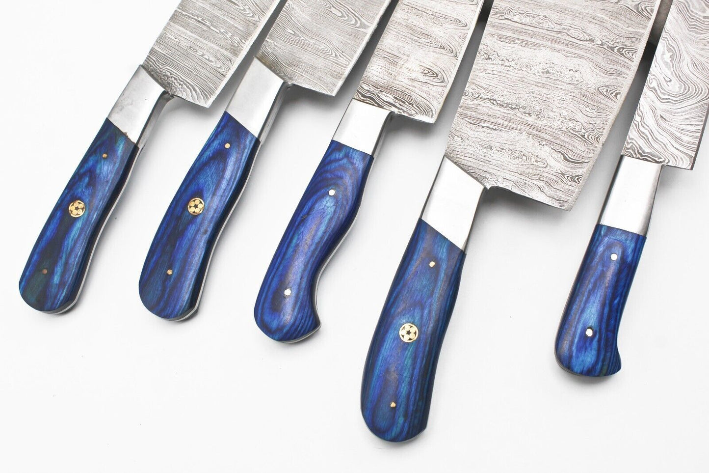 Handmade Damascus Chef Set of 5 Chef Knife Kitchen With Leather Sheath