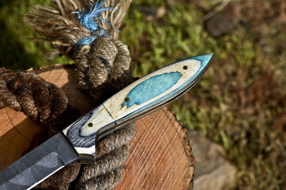 Forged Skinner Knife Twist Damascus Hard Wood Wooden Bolster Outdoor