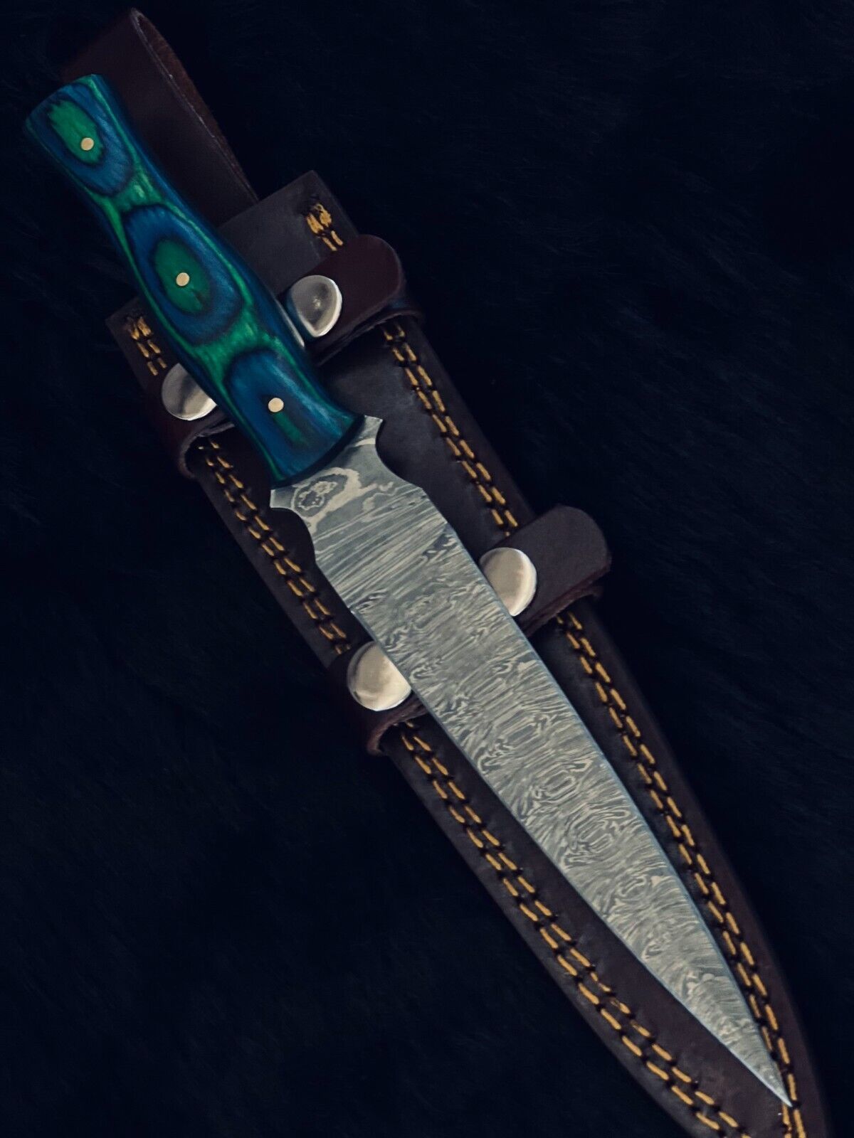 10" Custom Twist Bowie Damascus Steel Dagger Knife – Camel Bone & Wood Handle