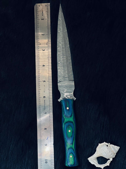 10" Custom Twist Bowie Damascus Steel Dagger Knife – Camel Bone & Wood Handle