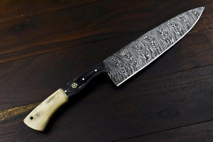 Handmade Damascus Steel Camel Bone Hunting & Chef Knife – 13" Overall