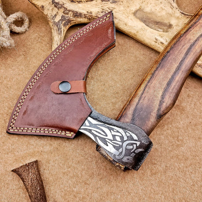 Custom Hand Forged Viking Valhalla Axe 18 Inch with Natural Wood Handle