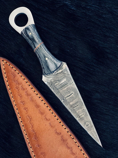 Heritage Forge Shadowcrest Ladder Damascus Dagger with Wood Handle