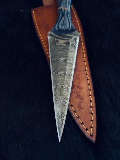 Heritage Forge Shadowcrest Ladder Damascus Dagger with Wood Handle