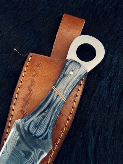 Heritage Forge Shadowcrest Ladder Damascus Dagger with Wood Handle