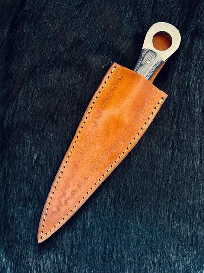 Heritage Forge Shadowcrest Ladder Damascus Dagger with Wood Handle