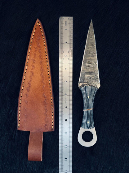 Heritage Forge Shadowcrest Ladder Damascus Dagger with Wood Handle