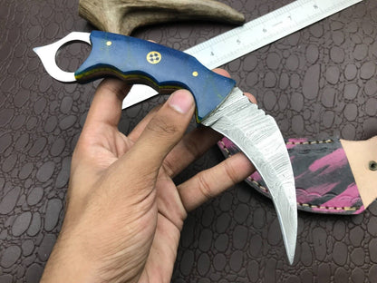 8" Custom Handmade Best Damascus Karambit Damascus Steel Karambit Knife with Resin Handle