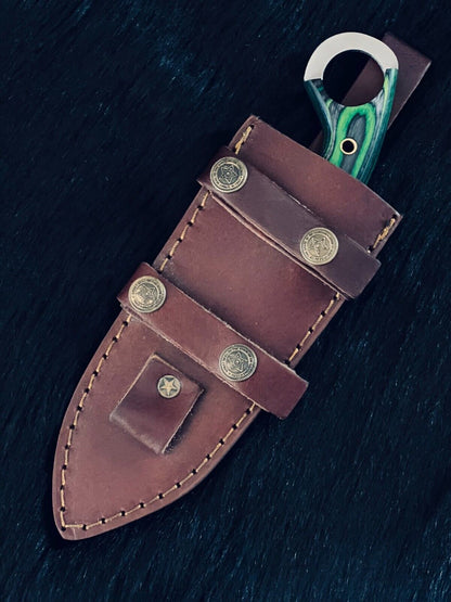 8.5" Fire Damascus Steel Bowie Knife – Handmade Camel Bone & Wood Handle