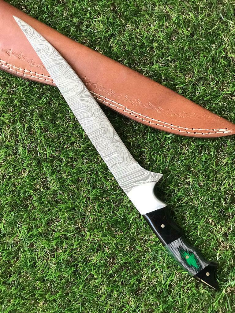 13" Damascus Steel Fillet Knife & Custom Fillet Knife With pakka Wood & Resin Handle