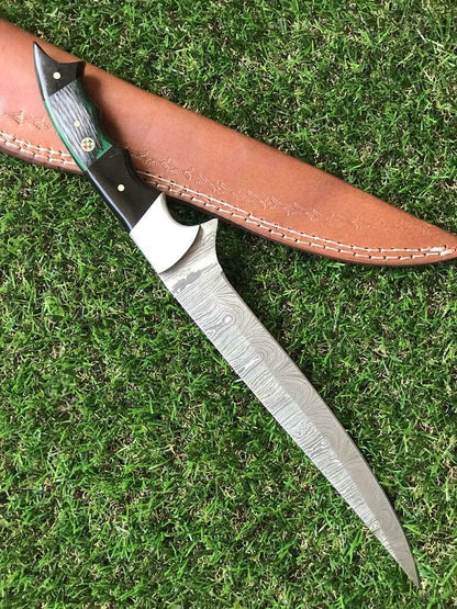 13" Damascus Steel Fillet Knife & Custom Fillet Knife With pakka Wood & Resin Handle