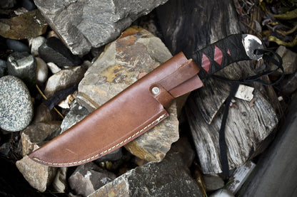 Twist Damascus Skinner Knife with Paracord Wrap – Wootz Steel Custom Hiking Blade