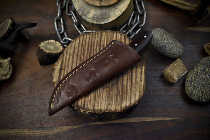 Twist Damascus Skinner Knife with Hardwood Handle and Wooden Bolster for Hunting