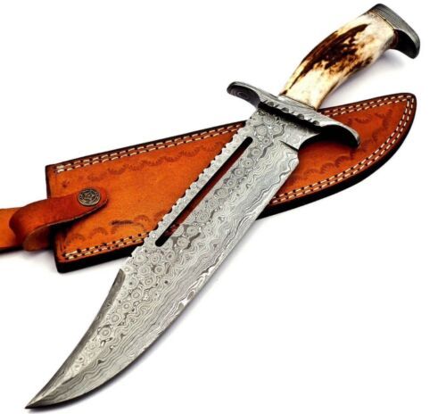 15 Inch Handmade D2 Steel Bowie Hunting Knife with Stag Stag Handle by Heritage Forge
