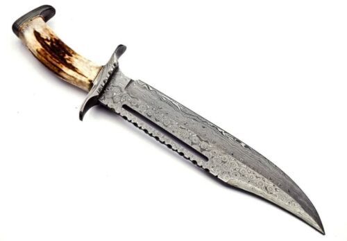 15 Inch Handmade D2 Steel Bowie Hunting Knife with Stag Stag Handle by Heritage Forge