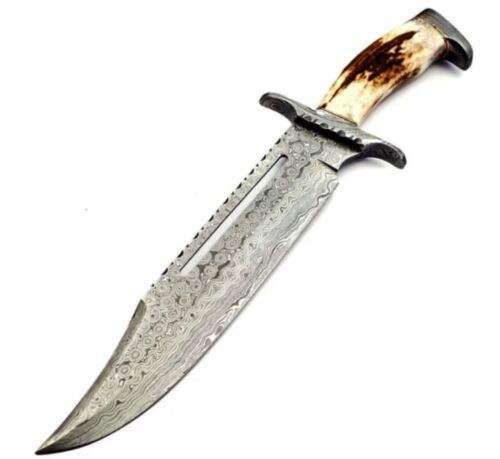 15 Inch Handmade D2 Steel Bowie Hunting Knife with Stag Stag Handle by Heritage Forge