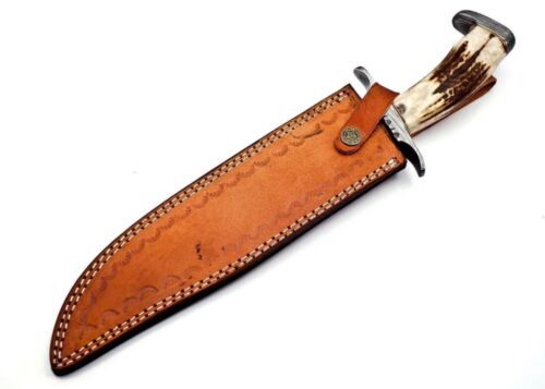 15 Inch Handmade D2 Steel Bowie Hunting Knife with Stag Stag Handle by Heritage Forge
