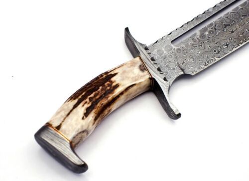 15 Inch Handmade D2 Steel Bowie Hunting Knife with Stag Stag Handle by Heritage Forge