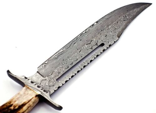 15 Inch Handmade D2 Steel Bowie Hunting Knife with Stag Stag Handle by Heritage Forge