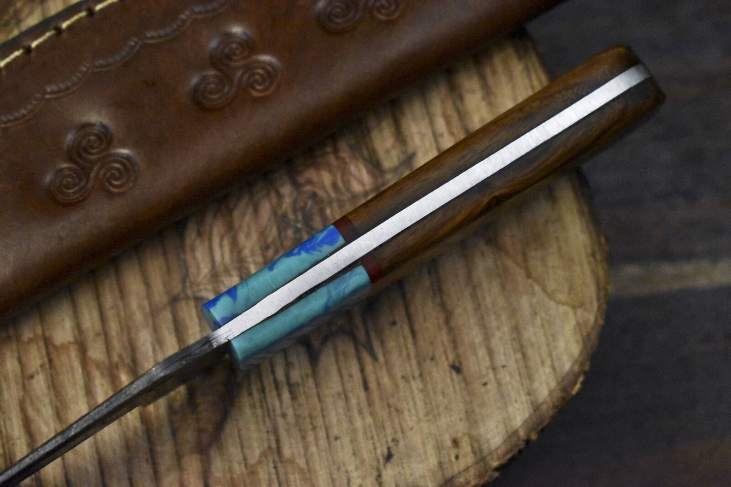 9" Twist Damascus Skinner Knife with Walnut Wood Handle | Custom Handmade EDC Blade