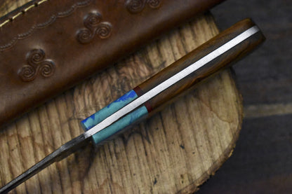 9" Twist Damascus Skinner Knife with Walnut Wood Handle | Custom Handmade EDC Blade
