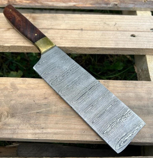 Handmade Damascus Steel Hunting & Chef Kitchen Knife – Full Tang Hardwood Handle with Brass Guard