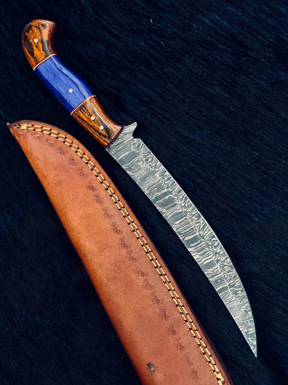 12.5" Custom Handmade Damascus Fillet Knife Fire Damascus Steel Fillet Knife W/Sheath