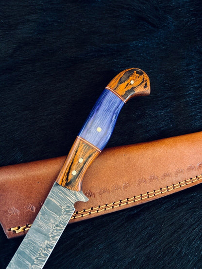 12.5" Custom Handmade Damascus Fillet Knife Fire Damascus Steel Fillet Knife W/Sheath
