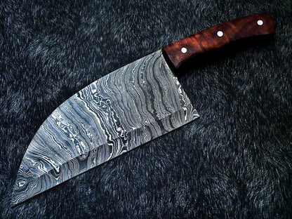 Handmade Damascus Steel Clever Chopper Chef Knife | Natural Wood Handle