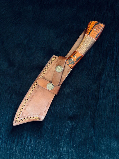 Heritage Forge 10.5 Inch Fire Damascus Steel Machete Knife with Camel Bone and Wood Handle