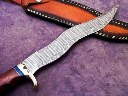 16 Inch Handmade Damascus Steel Bowie Knife with Natural Wood and Brass Handle by Heritage Forge