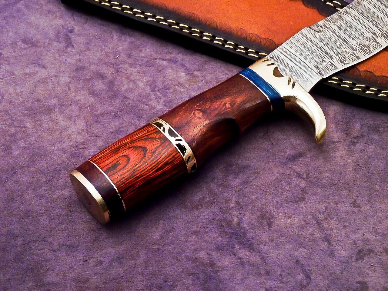 16 Inch Handmade Damascus Steel Bowie Knife with Natural Wood and Brass Handle by Heritage Forge