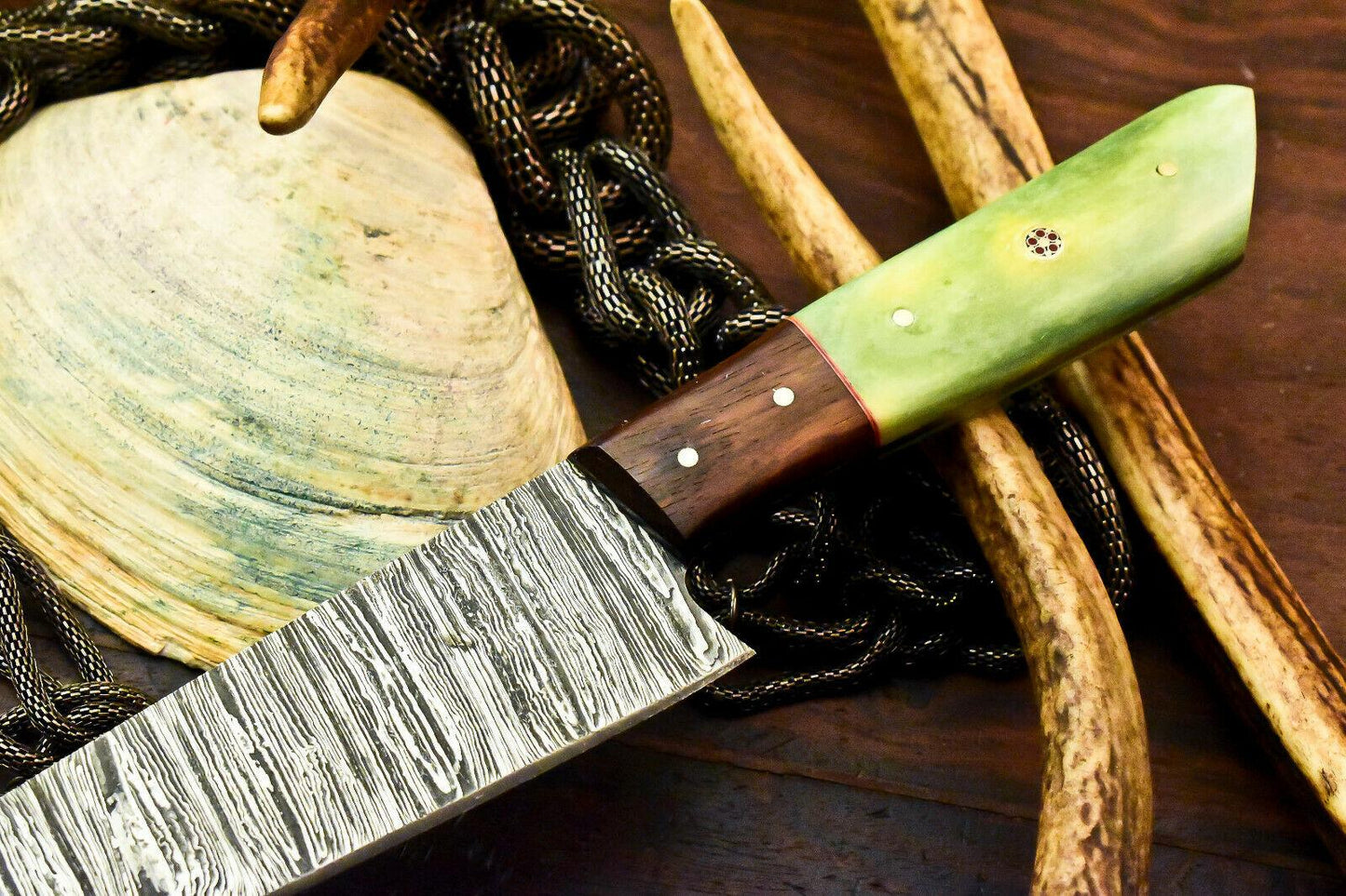 Custom Handmade Damascus Steel Chef & Hunting Knife | Hardwood Handle