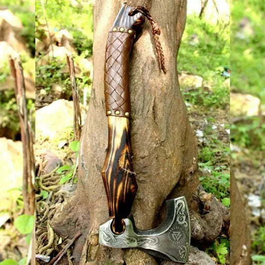 Custom Hand Forged Carbon Steel Viking Axe Tomahawk Throwing Valhalla Axe with Ashwood Handle and Leather Sheath