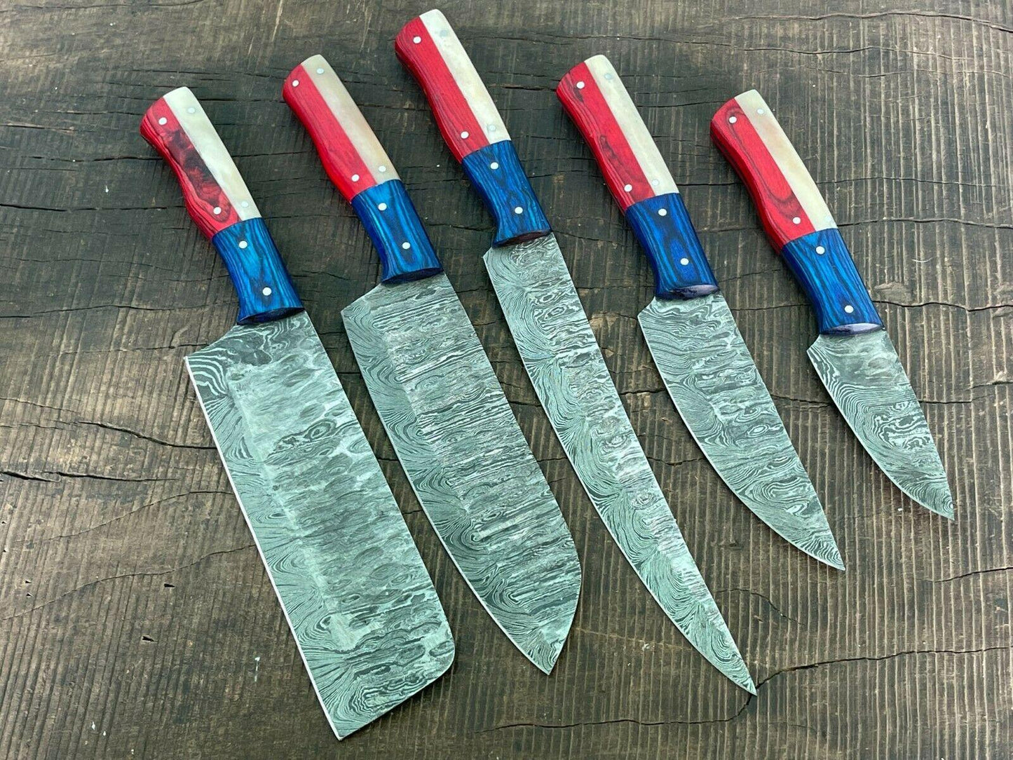EVEREST 5-Piece Handmade Damascus Steel Chef Knife Set – Full Tang Kitchen Knives