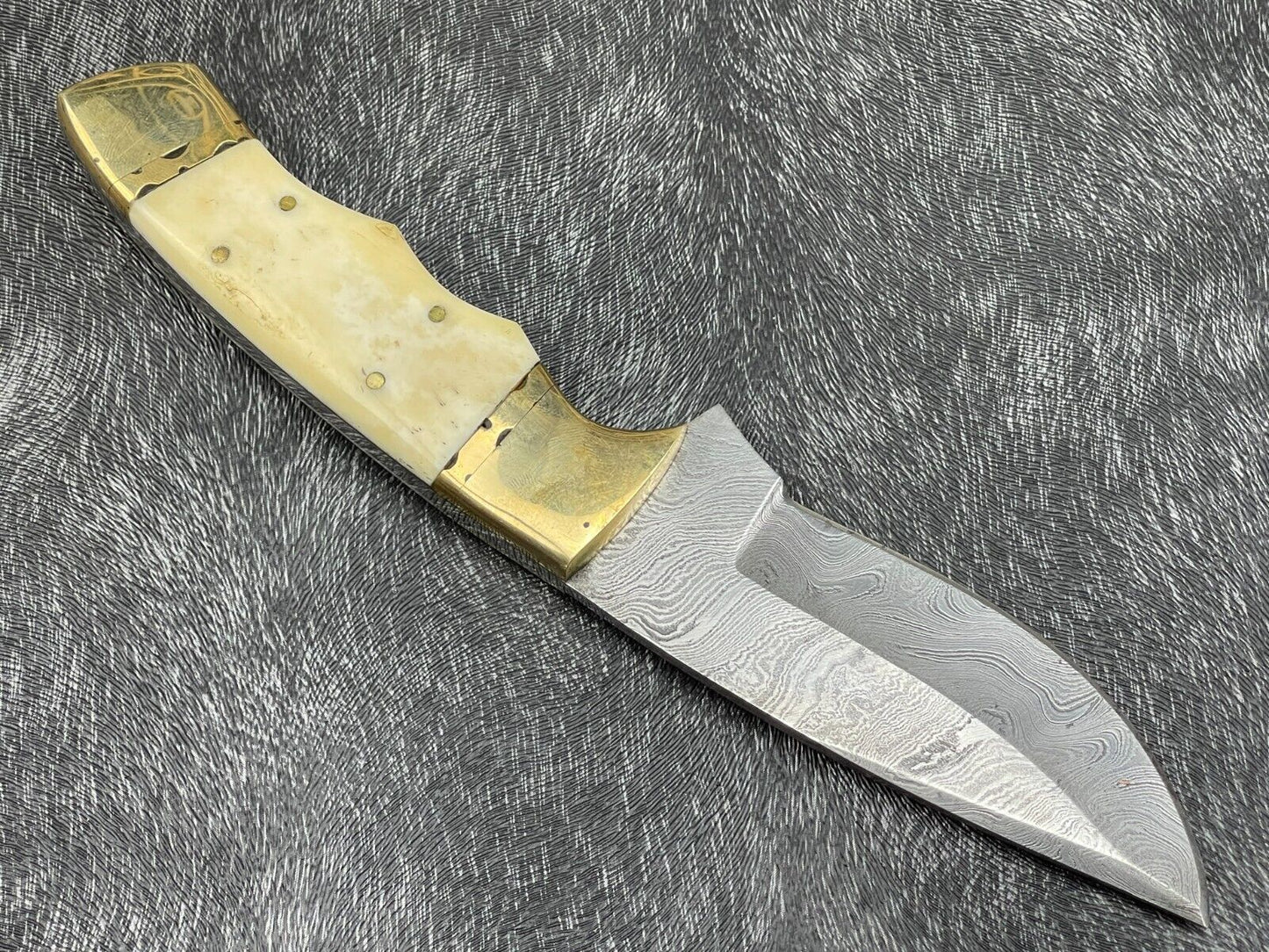 Heritage Forge 9 Inch Custom Handmade Damascus Steel Hunting Knife with Bone Handle and Leather Sheath