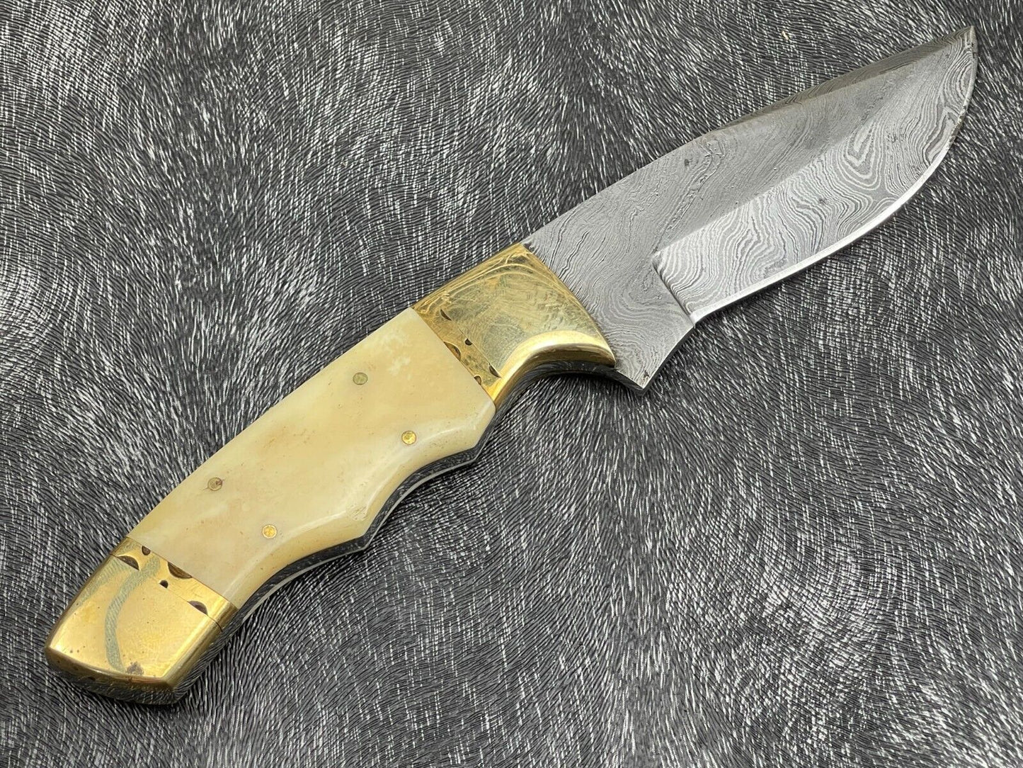 Heritage Forge 9 Inch Custom Handmade Damascus Steel Hunting Knife with Bone Handle and Leather Sheath