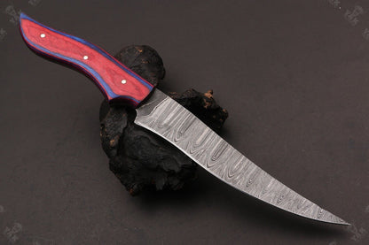 12" Custom Hand Forged Twist Damascus Steel Fillet Knife & Best Fillet Knife W/Sheath