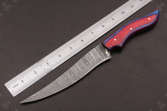 12" Custom Hand Forged Twist Damascus Steel Fillet Knife & Best Fillet Knife W/Sheath