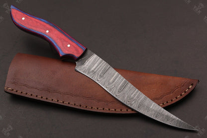12" Custom Hand Forged Twist Damascus Steel Fillet Knife & Best Fillet Knife W/Sheath