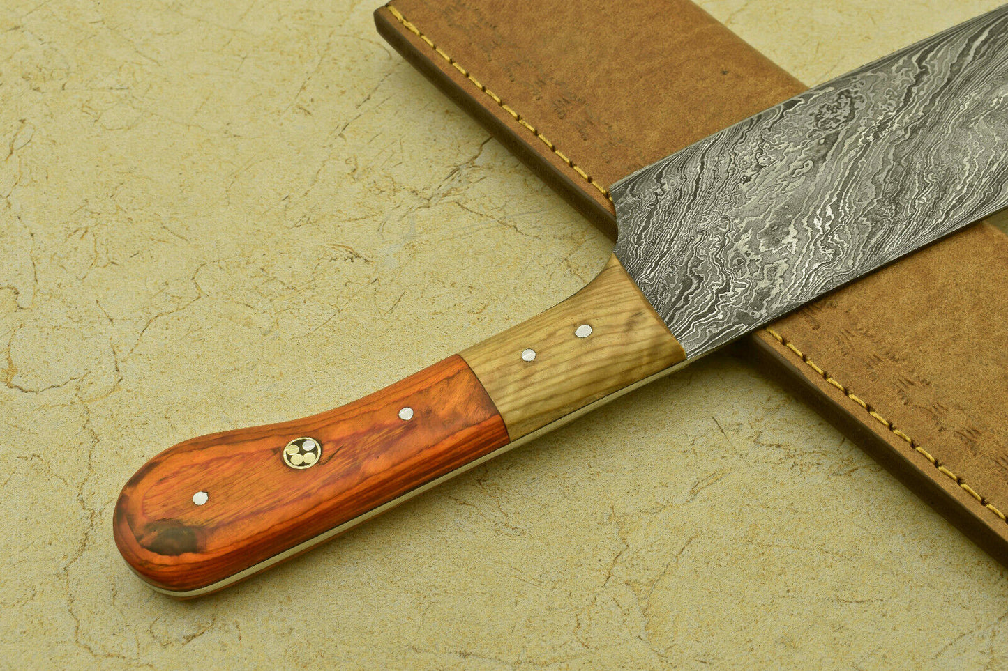 Custom Handmade Forged Damascus Steel Chef Chopper Kitchen Knife with Wood Handle