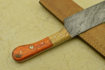 Custom Handmade Forged Damascus Steel Chef Chopper Kitchen Knife with Wood Handle