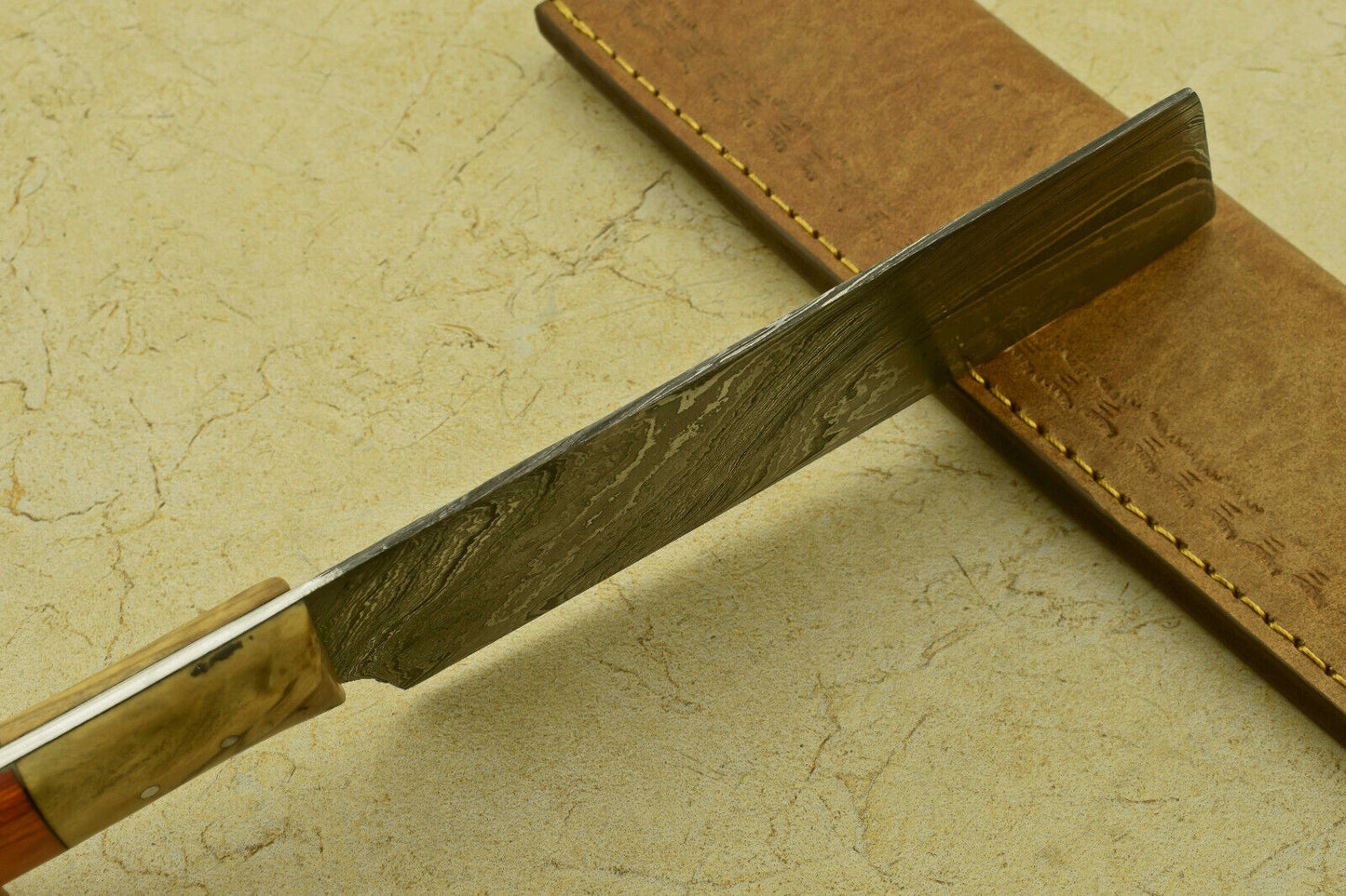 Custom Handmade Forged Damascus Steel Chef Chopper Kitchen Knife with Wood Handle