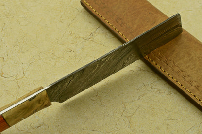 Custom Handmade Forged Damascus Steel Chef Chopper Kitchen Knife with Wood Handle