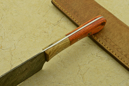 Custom Handmade Forged Damascus Steel Chef Chopper Kitchen Knife with Wood Handle