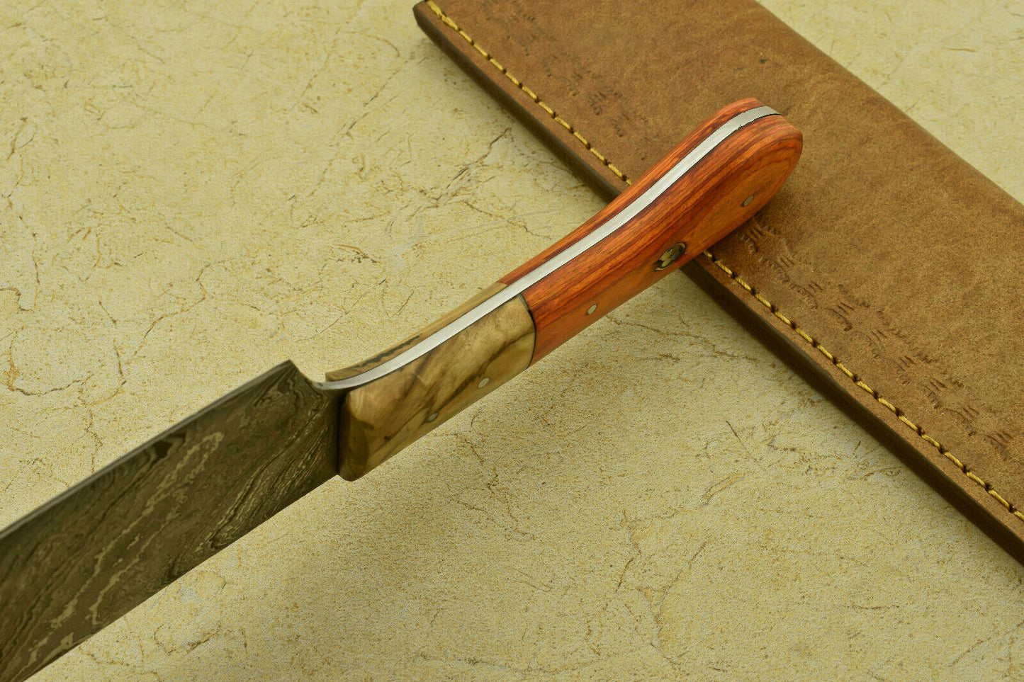 Custom Handmade Forged Damascus Steel Chef Chopper Kitchen Knife with Wood Handle