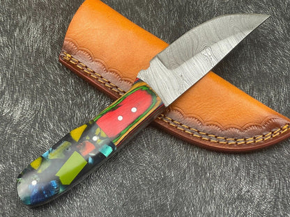 Handmade Damascus Steel Bowie Knife 8 Inch EDC with Resin and Hardwood Handle